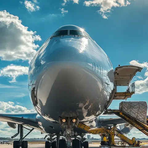 Avión carguero en la plataforma